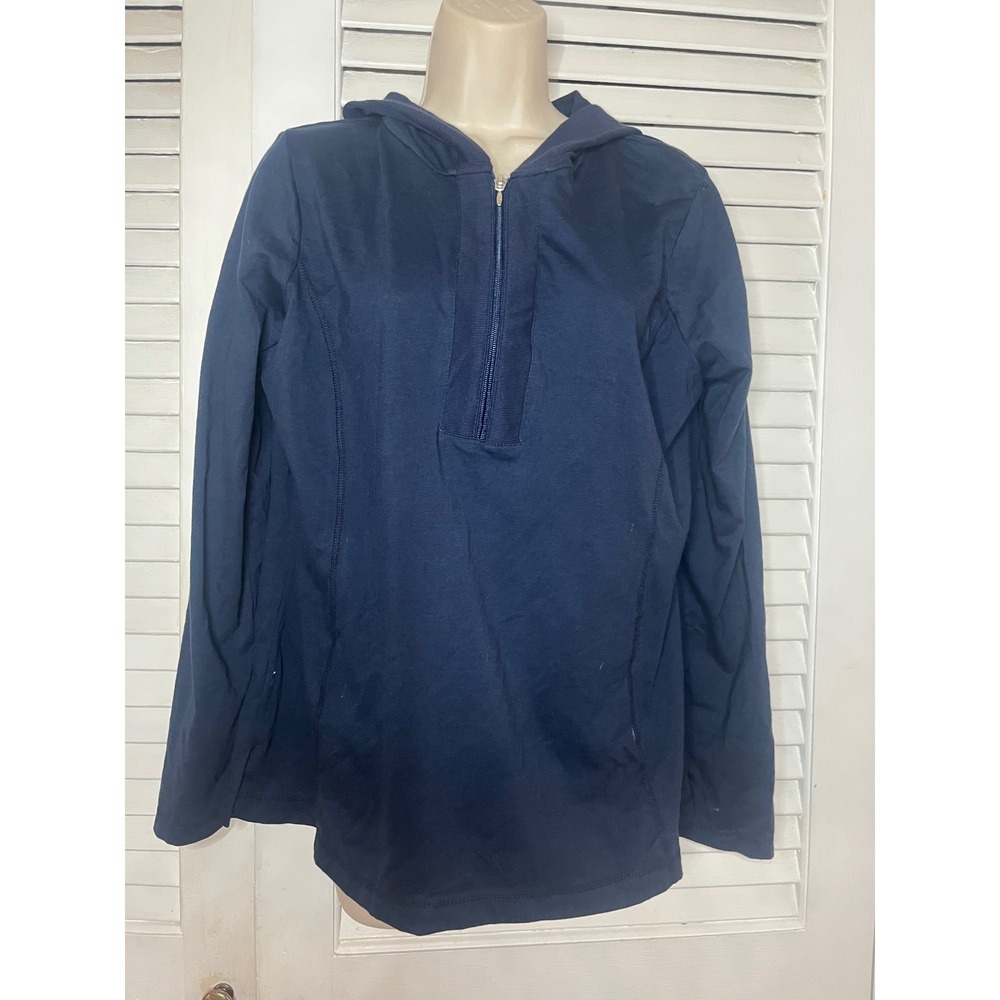 Danskin Now Womens Navy Blue Quarter Zip Hooded Pullover Sweatshirt XL 16 18